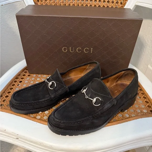 Gucci Mens Black Suede Silver Bit Lug Sole 8.5 D Loafer With Gucci Box - Picture 7 of 15